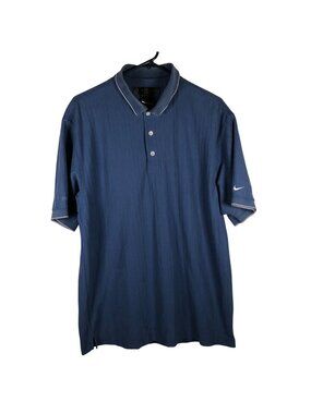 Nike Men Dri-Fit Golf Polo Shirt Large Blue Striped Short Sleeve Athletic Casual